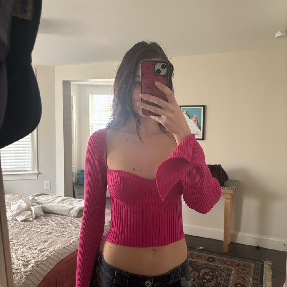 Women's Pink Ribbed Top - Picture 2 of 4